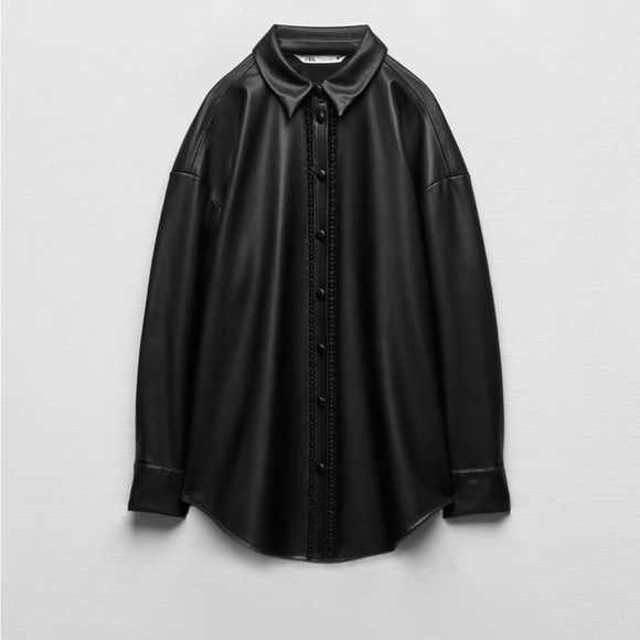 Women Zara Faux Leather Overshirt With Lace Inserts Size XS - Picture 6 of 16